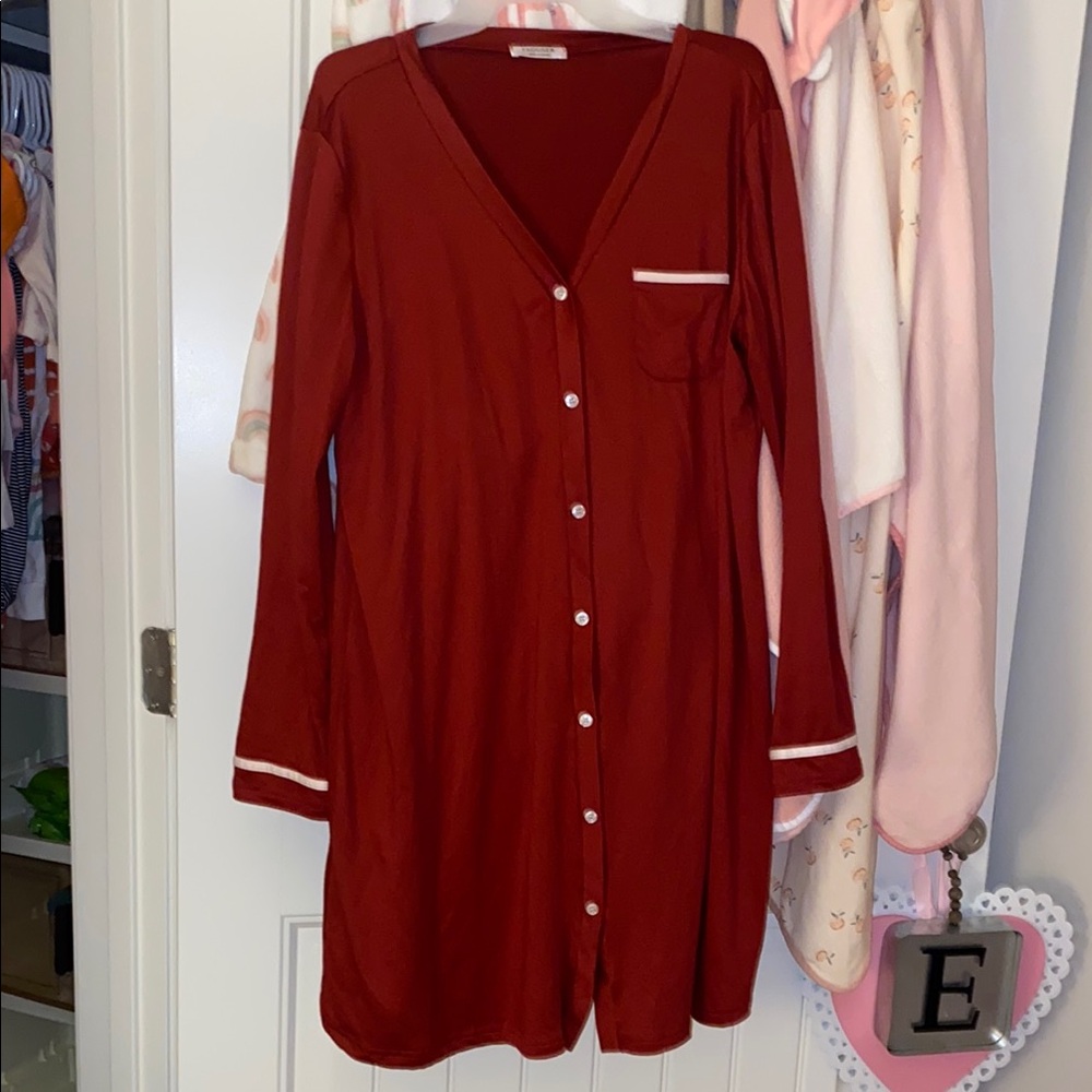 Women's Red Button-Down Nightshirt